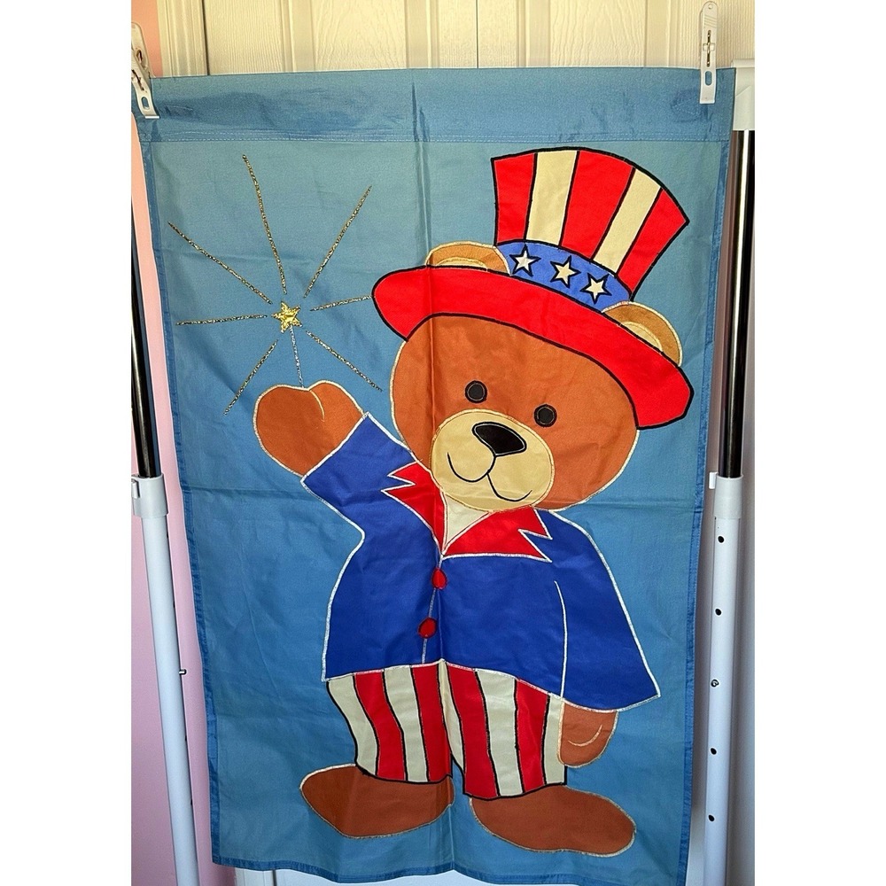 Garden Flag Patriotic Bear. 28" W By 43" L